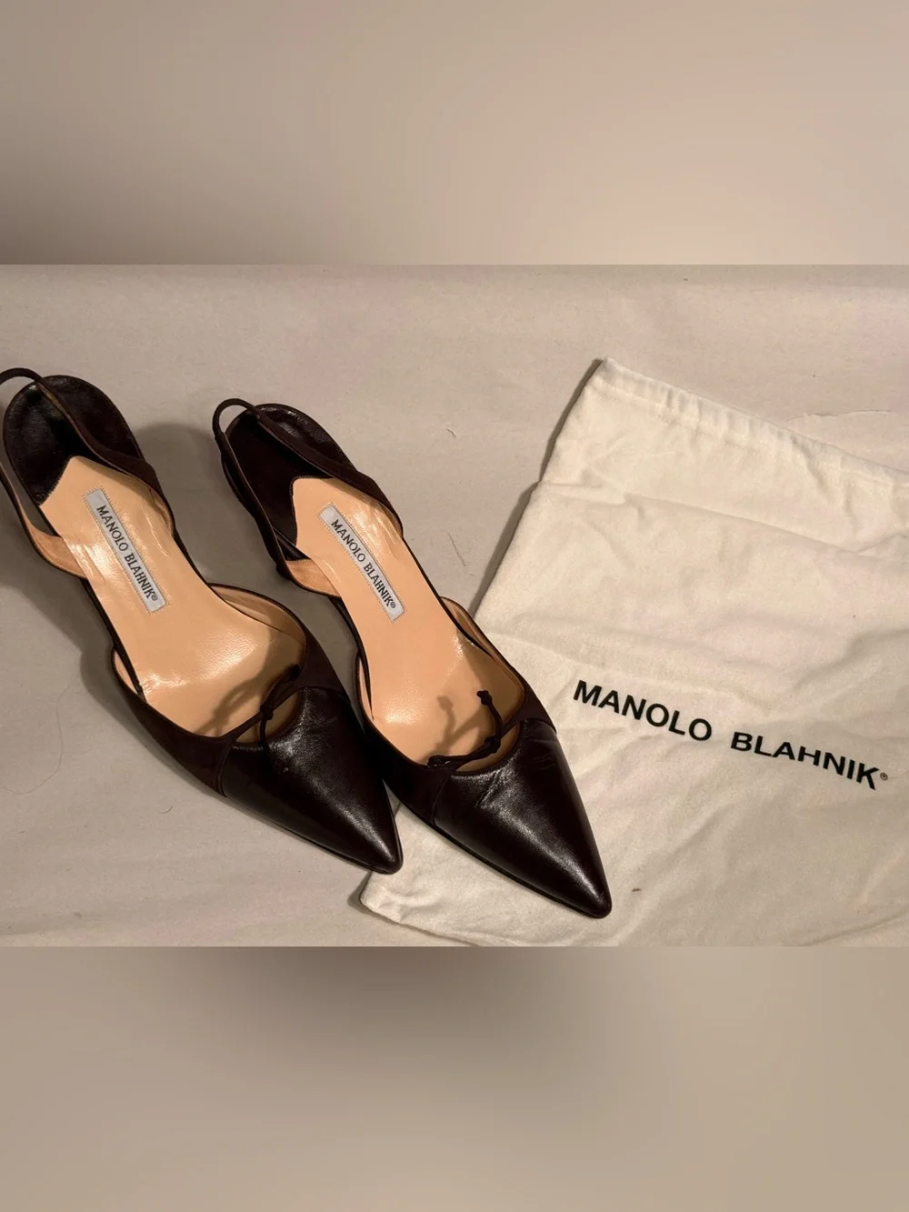 Manolo Blahnik Brown Leather & Suede Slingback Heels | EU 41 / US 10–10.5
